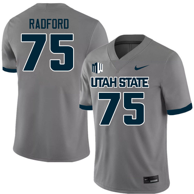 Utah State Aggies #75 Bryce Radford College Football Jerseys Stitched Sale-Grey